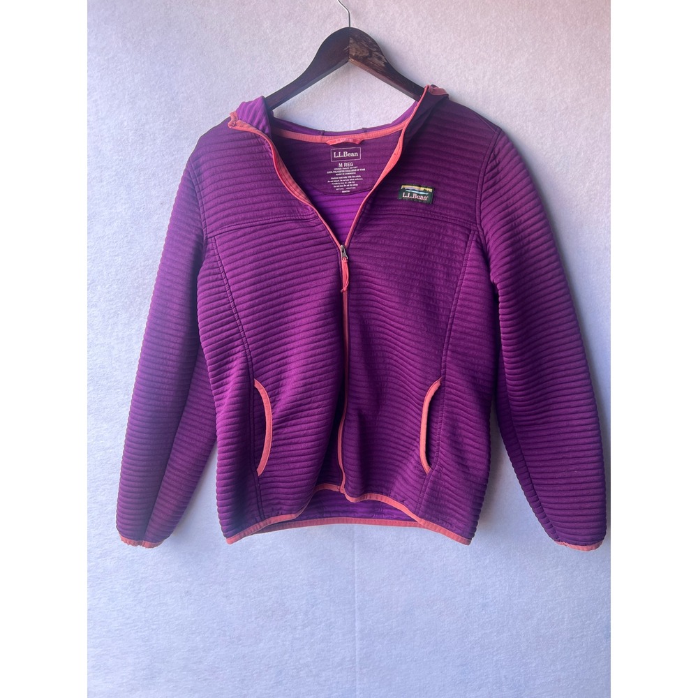 LL Bean Airlight Knit Full Zip Hoodie Purple Ribbed Performance Jacket 507507 M